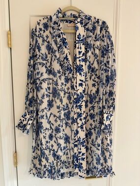 Tory Burch White Dress with Blue and Black Floral Print